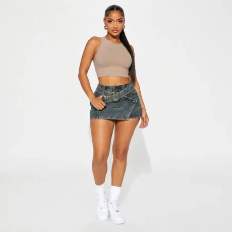Retro Asymmetrical Hem Denim Shorts
