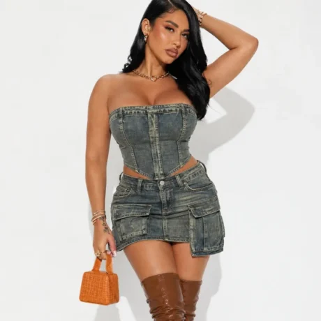 Denim Sling Multi-bag Color Skirt Suit