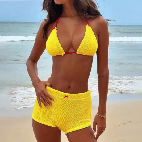 Contrast Color Halter Top and Shorts Set