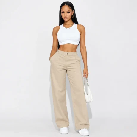 High-waisted Button-front  Casual Trousers