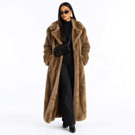 Winter Warm Brown Lapel Long Coat