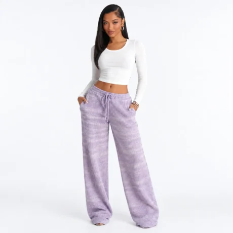 High-waisted Striped Drawstring Loose Wide-leg Pants