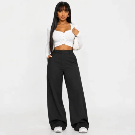 Black Straight-leg Wide-leg Pants