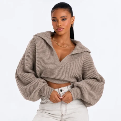Spring And Autumn New Knitted Sweater Sweater Lapel Pullover